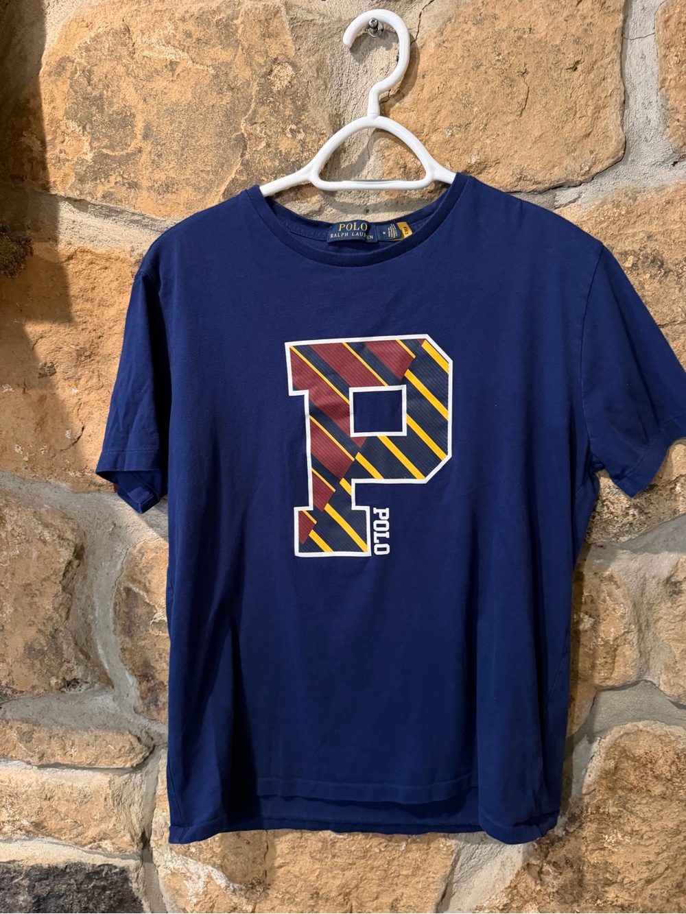 Ralph Lauren Navy Short-Sleeve Crewneck T-Shirt with Striped 'P' Graphic